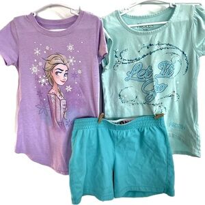 Bundle of 2 Frozen girls (m) t-shirts and a pair of shorts.